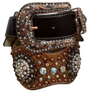 Western rhinestone wide Brown‎ Embellished Belt concho cowgirl